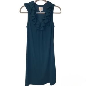OC by Oleg Cassini Ruffle Neck Sleeveless Dress Peacock Green, Size 4